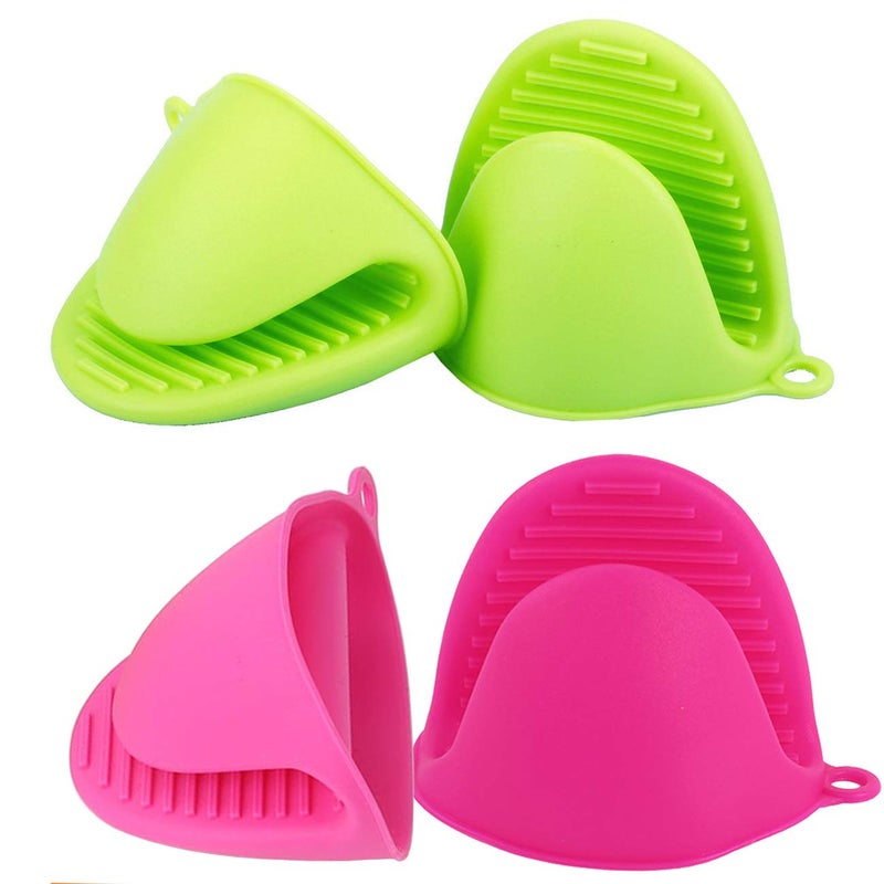 Acronde 2 Pairs Mini Oven Gloves Silicone Heat Resistant Cooking Pinch Mitts Potholder for Kitchen Cooking & Baking (Green and Rose Red) - Image 1